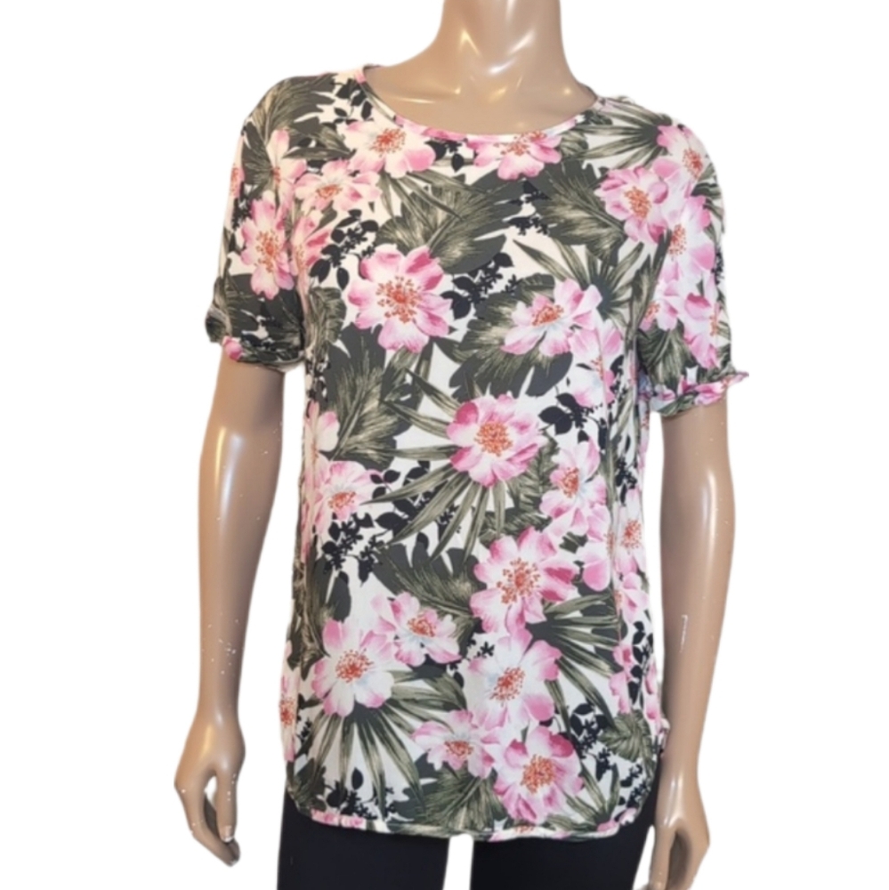 Dorothy Perkins Tropical Floral Blouse Womens Size 10 Short Sleeve Top